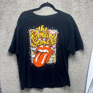 The Rolling Stones T-Shirt Mens 2XL (50-52) Black Spellout Graphic Short Sleeve